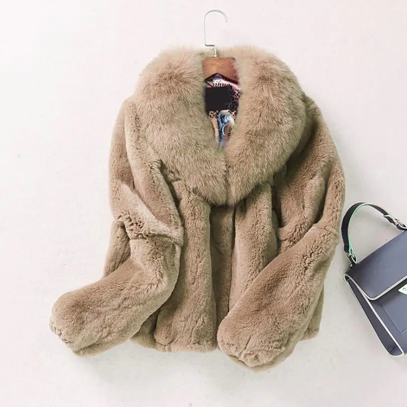 

Куртка женская зимняя из искусственного меха, с длинным рукавом и воротником из лисьего меха, большой размер, L1681