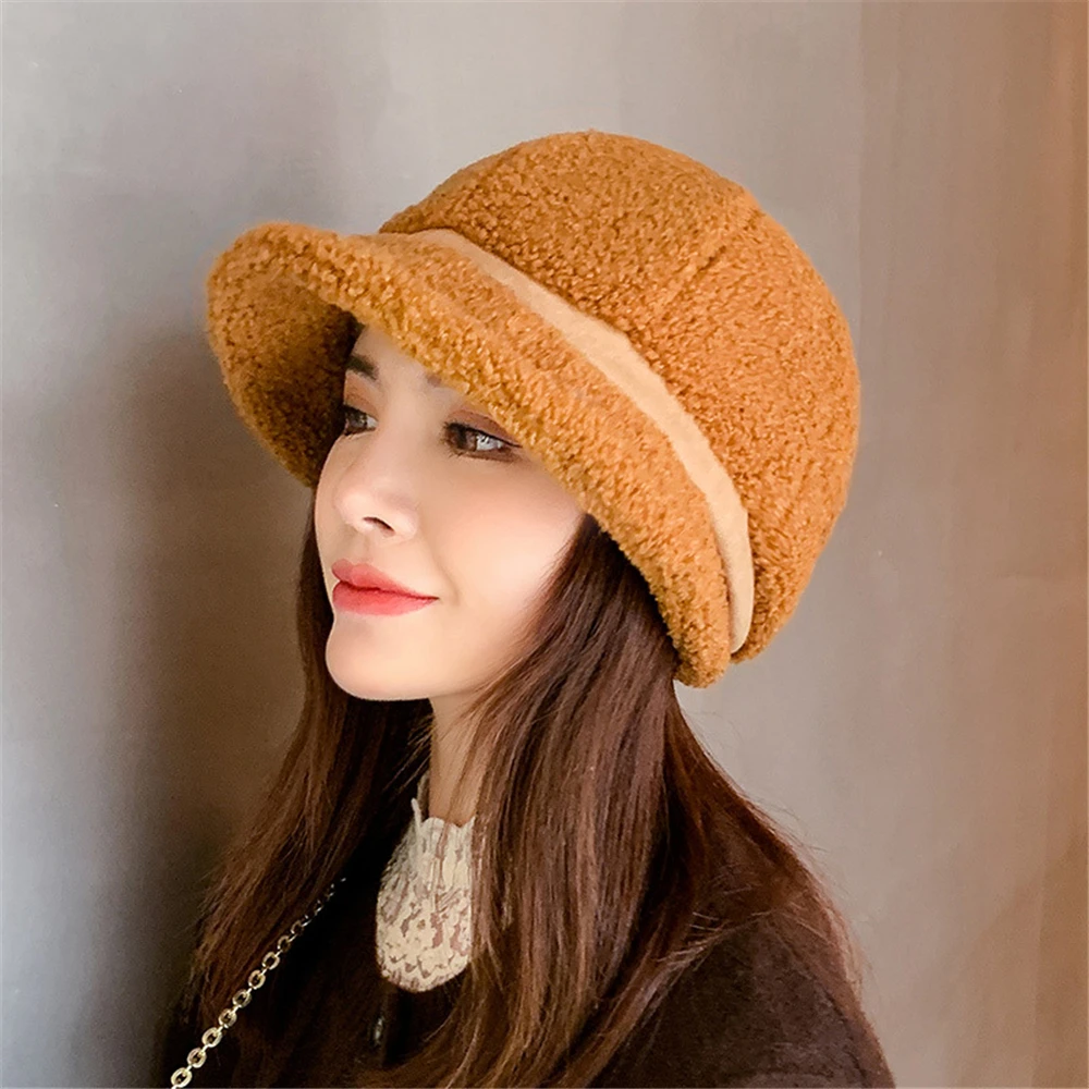 

2022 Autumn and Winter Lamb Wool Octagonal Hat Women Fashion Casual Painter Hat Outdoor Warm Solid Color Cap