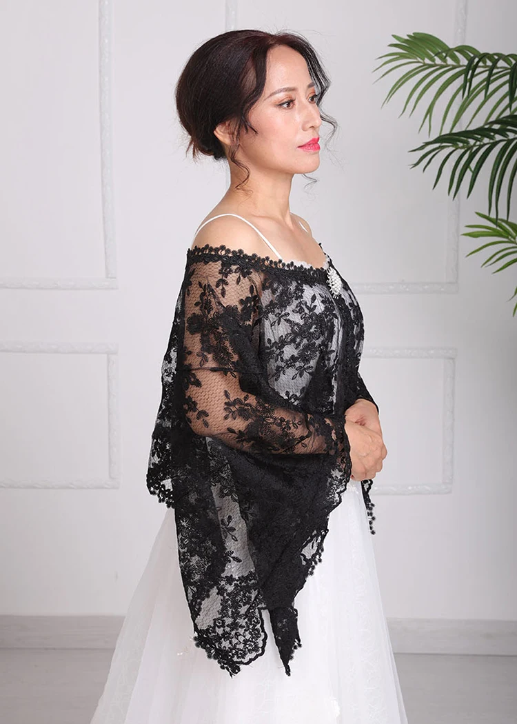 Винтажное свадебное болеро черный с открытыми плечами сексуальный плащ вечернее