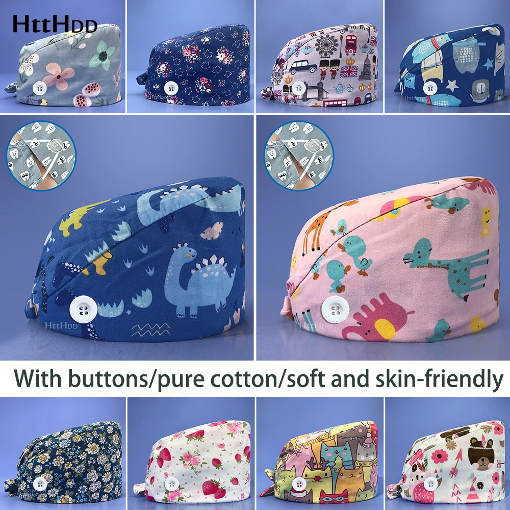 

Hot Surgicals Hats 100% Cotton Tie Back Work Nursing Caps Laboratory Beauty Salon Pet Shop Nurse Working Scrubs Cap for Women