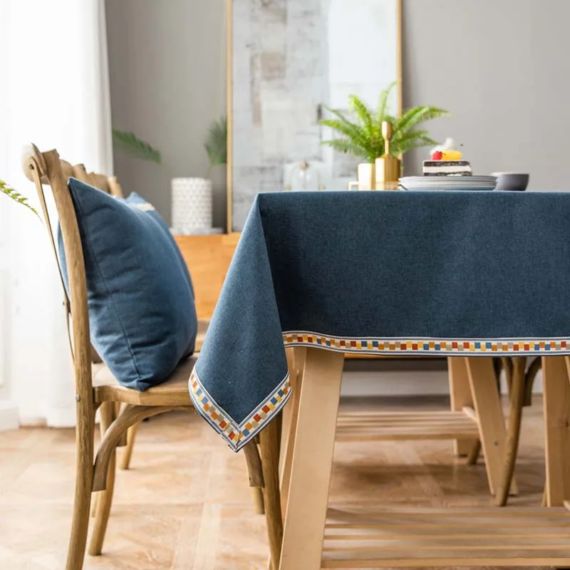 Скатерть из хлопка и льна однотонная прямоугольная с кружевными краями|Скатерти|