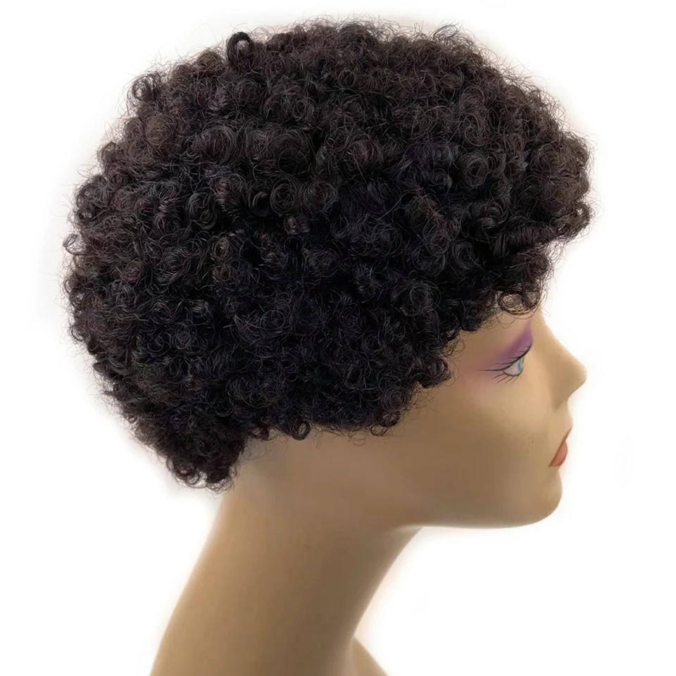 Короткие вьющиеся парики из человеческих волос для черных женщин, короткий парик с вырезом фея, бразильские волосы без повреждений, спираль... от AliExpress WW
