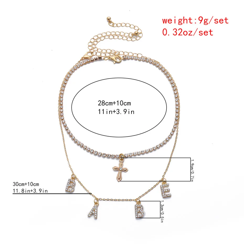 

Punk Kpop Crystal BABE Letter Choker Necklace Collares Multi Layer Rhinestones Cross Jesus Pendant Chain Necklace Women Jewelry