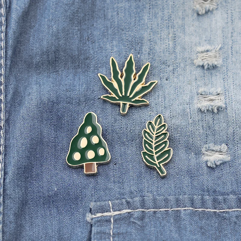 Эмаль Противоударная заданяя Дерево лист мультфильм контакты лес сосна Броши со