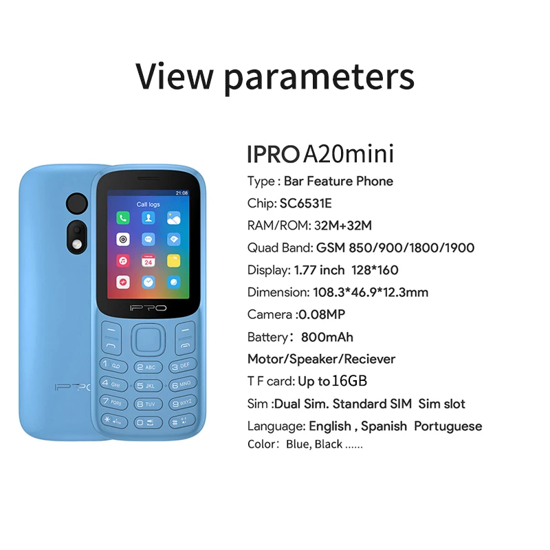 unlocked destaque telefone ipro a20mini 2g feature mobile phone dual sim 600mah with flashlight gsm cerlulares cheap cell phone free global shipping