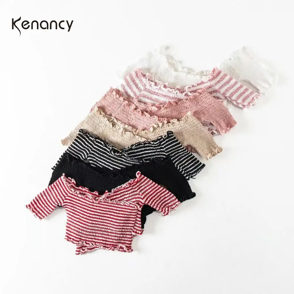 Kenancy женские модные тонкие топы летние полосатые крестообразные футболки с