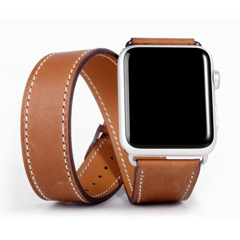 Ремешок из натуральной кожи для Apple Watch Band 44 мм/40 мм 42 мм/38 двойной туристический