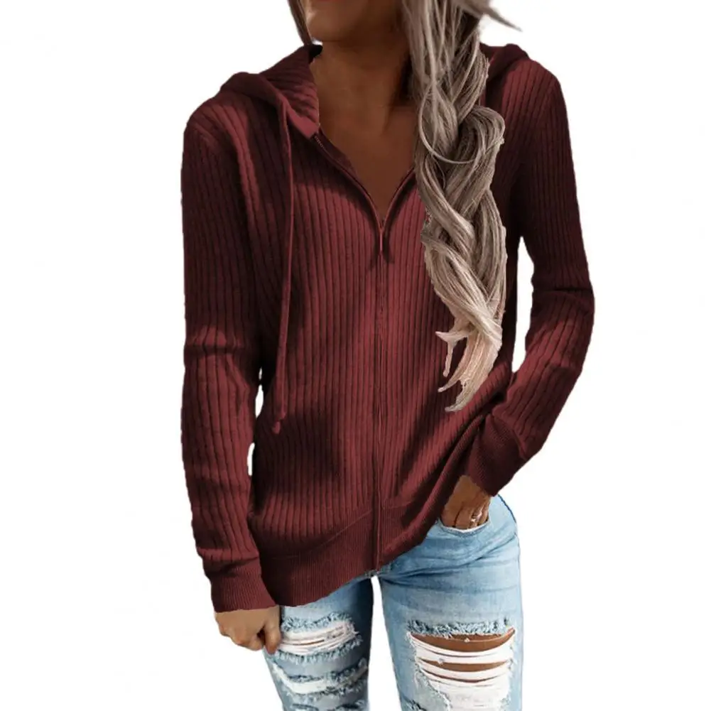 

Женская трикотажная толстовка с капюшоном, однотонная осенне-зимняя куртка на молнии с резинкой, свитшот для повседневной носки