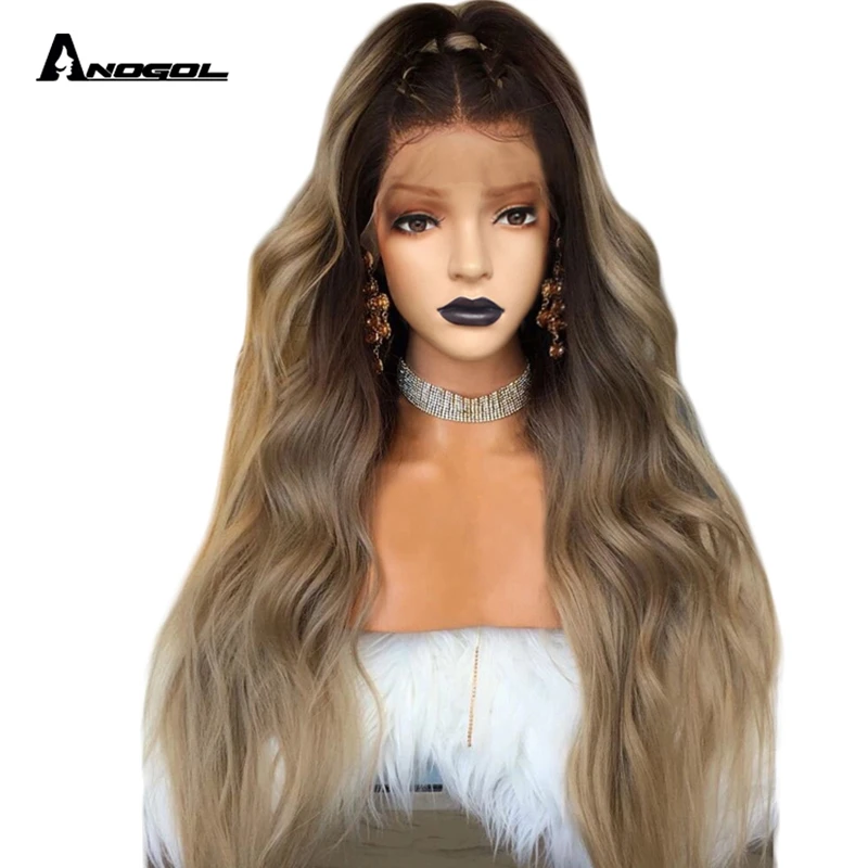 Anogol Dark Roots Ombre Blonde Long Body Wave 24