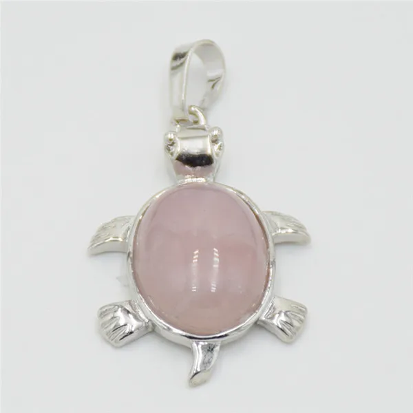 pink crystal 1 шт морские животные Черепаха натуральные камни бусины подвески для ожерелья Модные посеребренные тигровый глаз черепаха подвески ювелирные изделия - Окраска металла: pink crystal