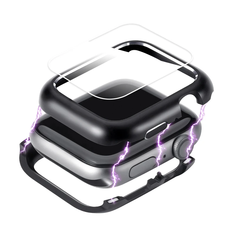 Магнитная Крышка для apple watch case apple watch 5 4 3 44 мм/40 мм iwatch band 5 4 42 мм/38 мм Защитная пленка для экрана - Цвет: black