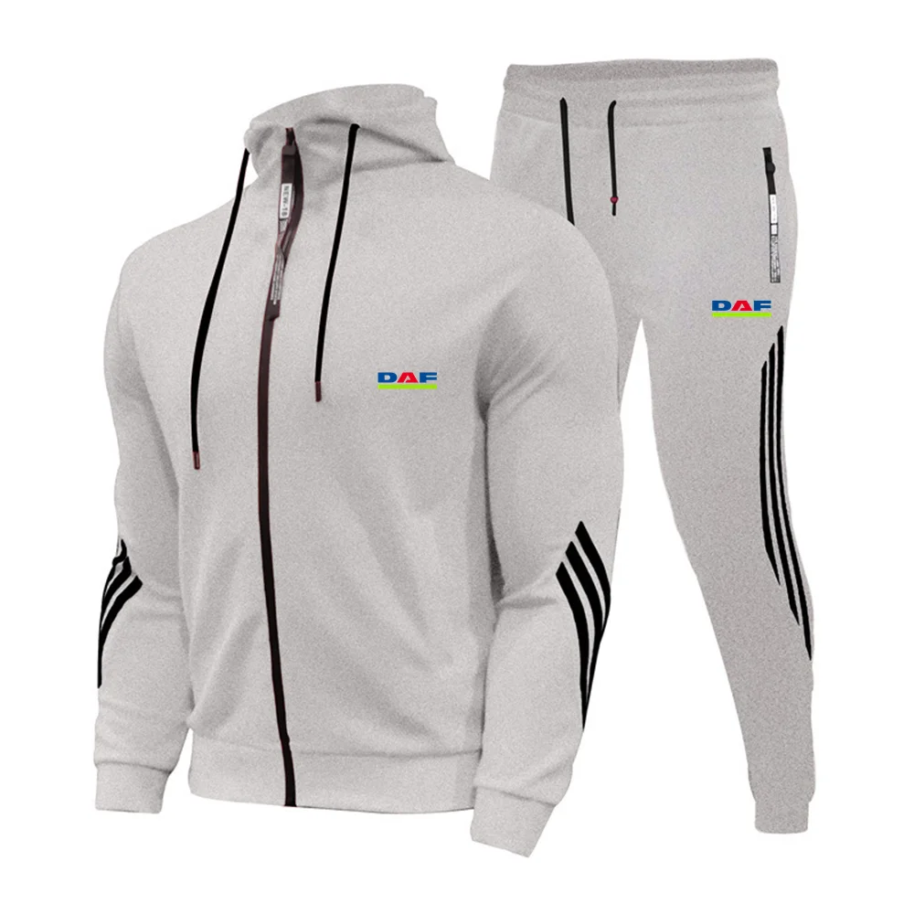 

2021 Spring Autumn Track Suit Hooded Sports Suit Men DAF Brand Logo Design High End Baseball Uniform Zipper Men's Two-Piece Suit