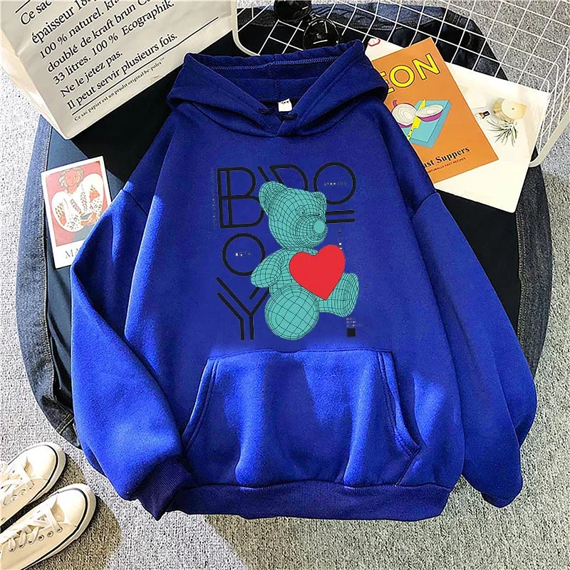 

Kawaii Bear Printing Clothes for Women 2021 Fall Hoodie Cartoon 11 Colors Long Sleeve Casual Sweatshirts Vintage Teens Girls Boy
