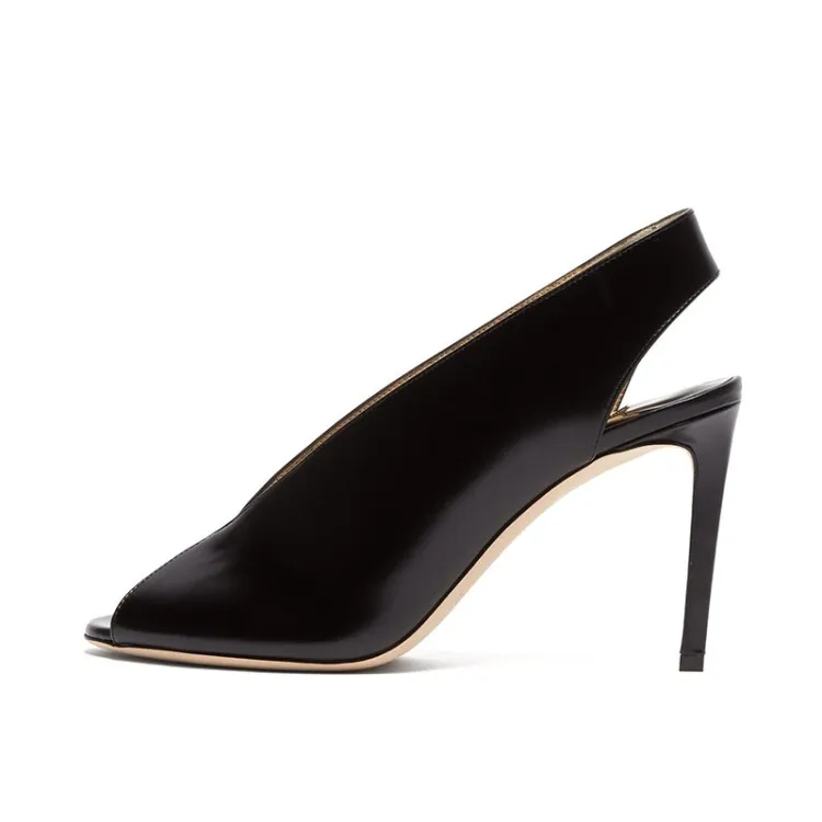 

ASHIOFU Handmade New Ladies High Heels Sandals Slingback Peep-toe Faux-leather V-neck Summer Shoes Evening Club Fashion Sandals