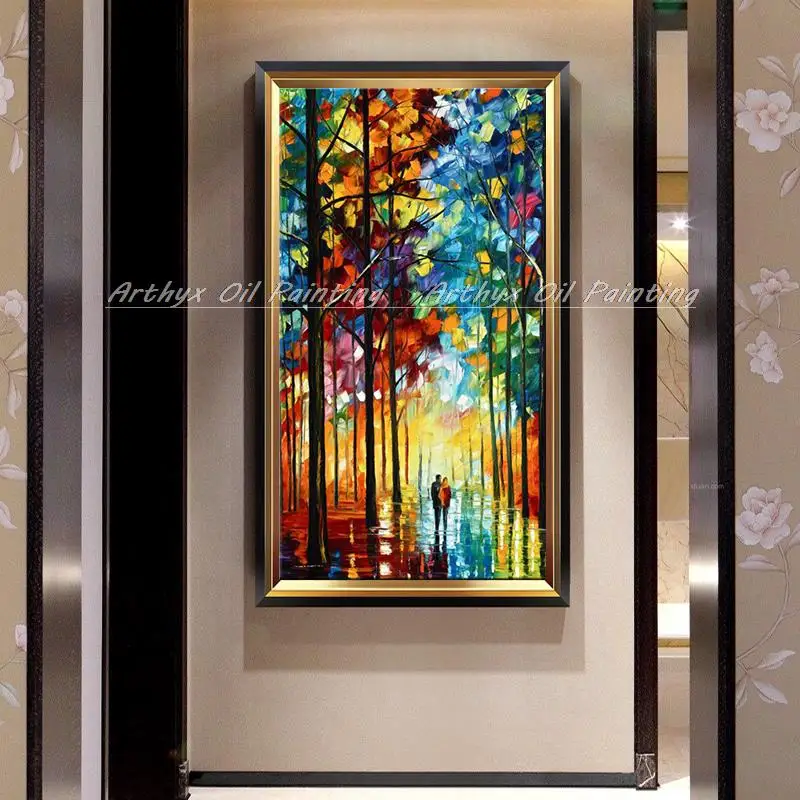 

Arthyx Hand Painted Knife Tree Landscape Oil Painting On Canvas Modern Abstract Wall Art Picture For Living Room Home Decoration