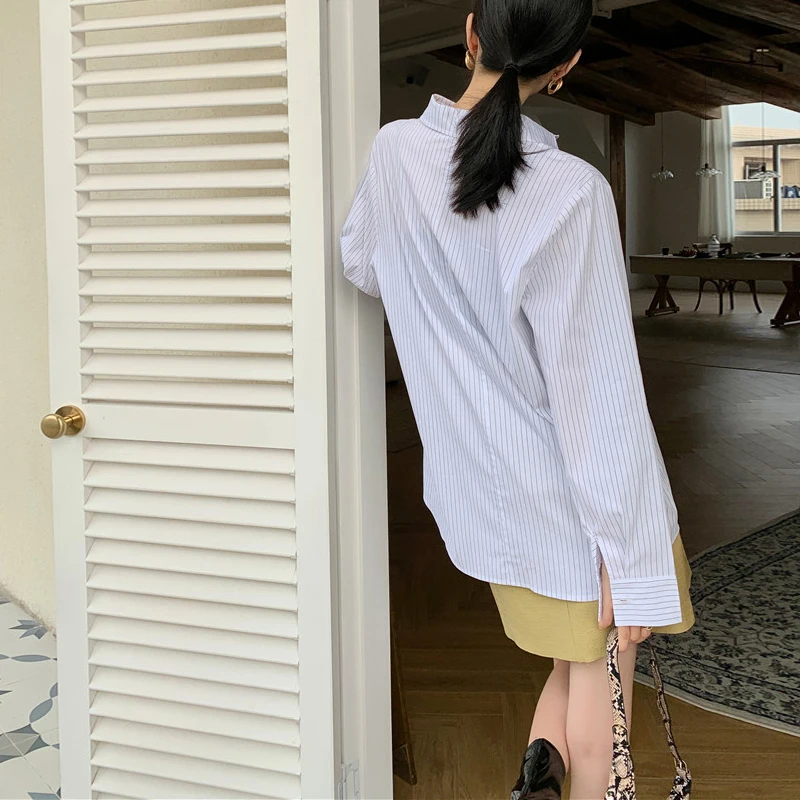

Johnature 2021 Spring New Korean Striped BF Style Loose Love Print Shirts For Women Fashion Simple Autumn Womens Tops