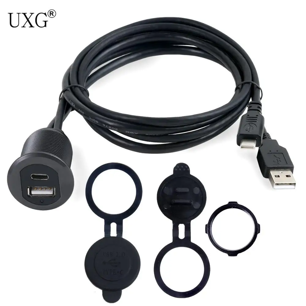 

LED light Type C 2.0 and USB 2.0 Male to Female AUX Car Mount Flush Cable Waterproof Extension for Car Truck Boat Motorcycle Das