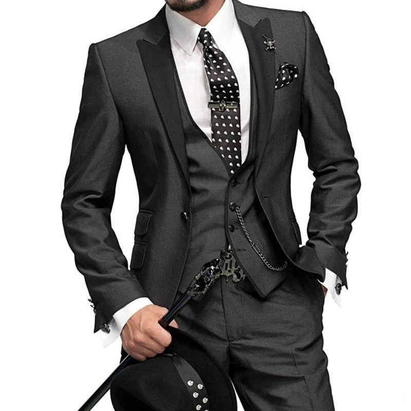Italian Style Groom Black Men Suits Peak Lapel Terno Masculino One Button Groom Tuxedos Costume Hommme Slim Fit Blazer 3 Pieces