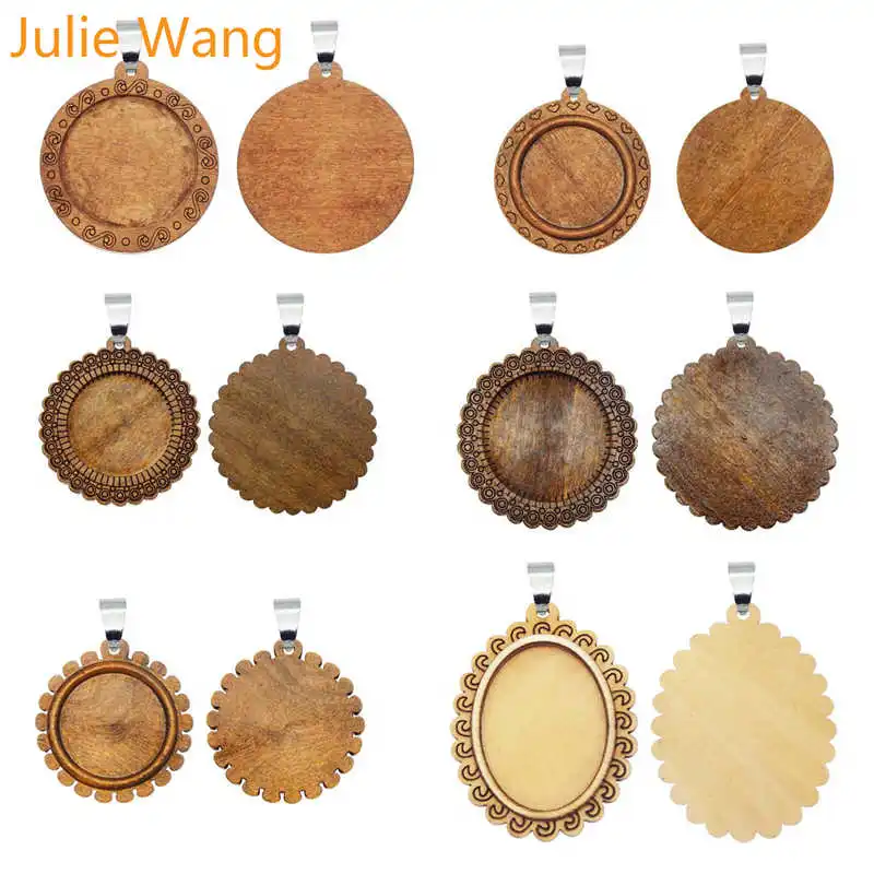 Julie Wang 2 шт. деревянный Овальный Круглый Кабошон База настройки талисманы крючки