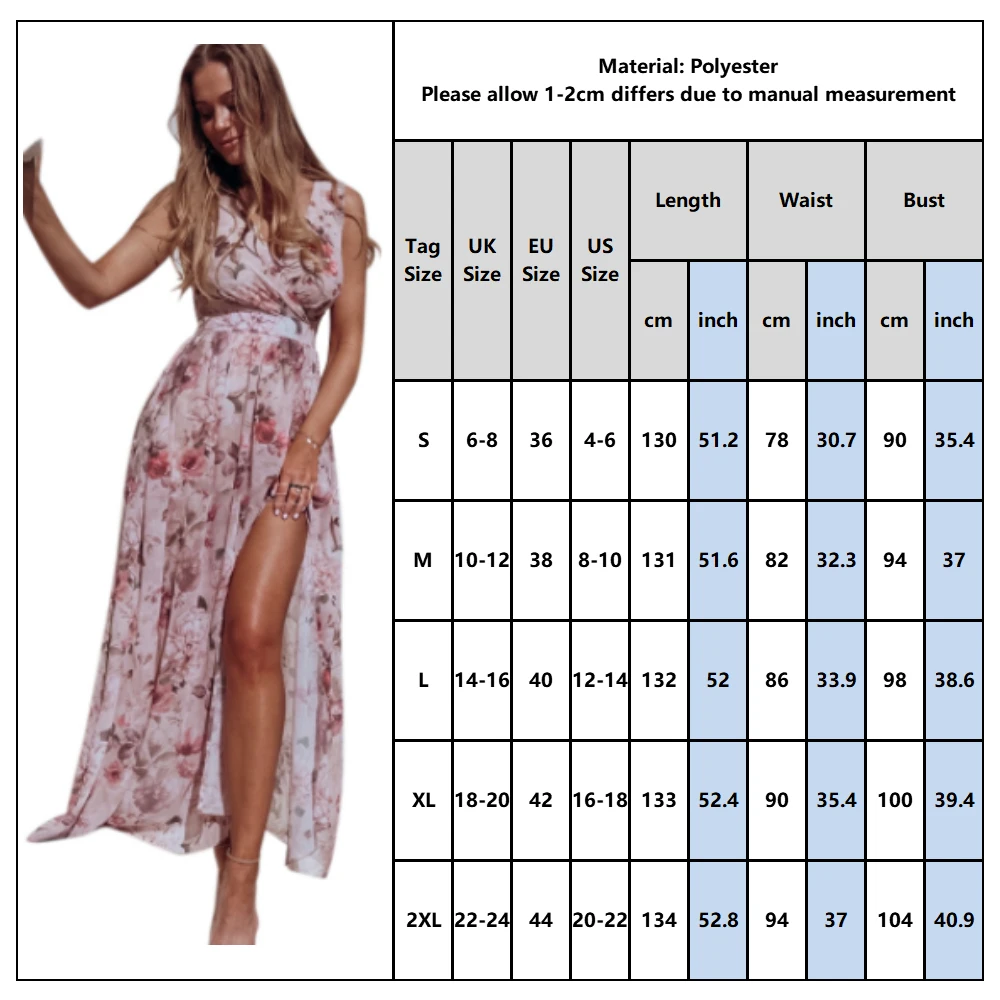 

Summer Beach Dress Sexy Sleeveless V Neck Ladies Split Sundress Women Floral Print Long Maxi Dress Bohemian Party Dresses