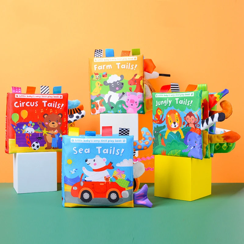 Тканевые книги с животными и хвостом для детей 0-12 месяцев детская головоломка