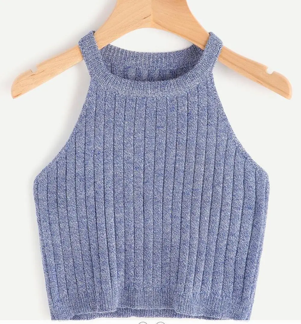 

Knitted Korean Version Short Solid Casual Vest Female Short Crop Coat Priming Camisole Slim Polyester Knitted Tanktops Tank Tops