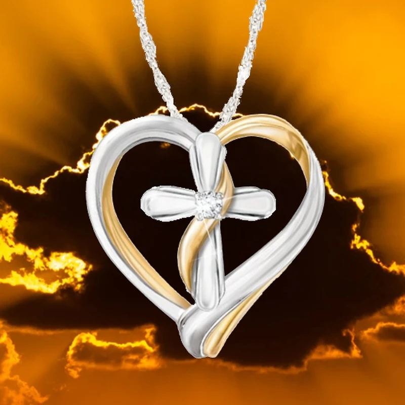 

Women's Fashion Pendant Exquisite Heart Shaped Cross Wedding Necklace Jewelry Prom Couple Ring Valentine's Day Gift Wholesale
