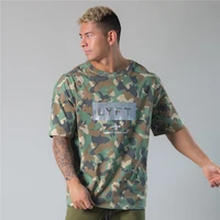 summer brand clothing camouflage loose cotton breathable quick drying t shirt mens gym fitness exercise sports short sleeves