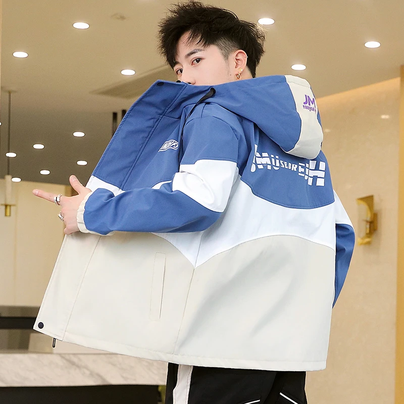 Куртка мужская с капюшоном повседневная верхняя одежда свободная Лоскутная