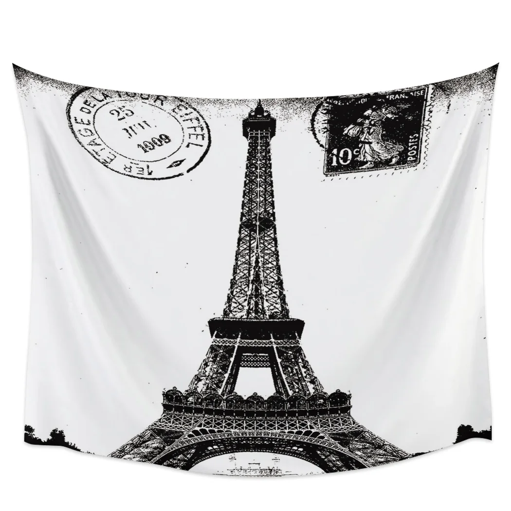 Ретро марки с изображением Парижской башни гобелен бохо мандала гобелены