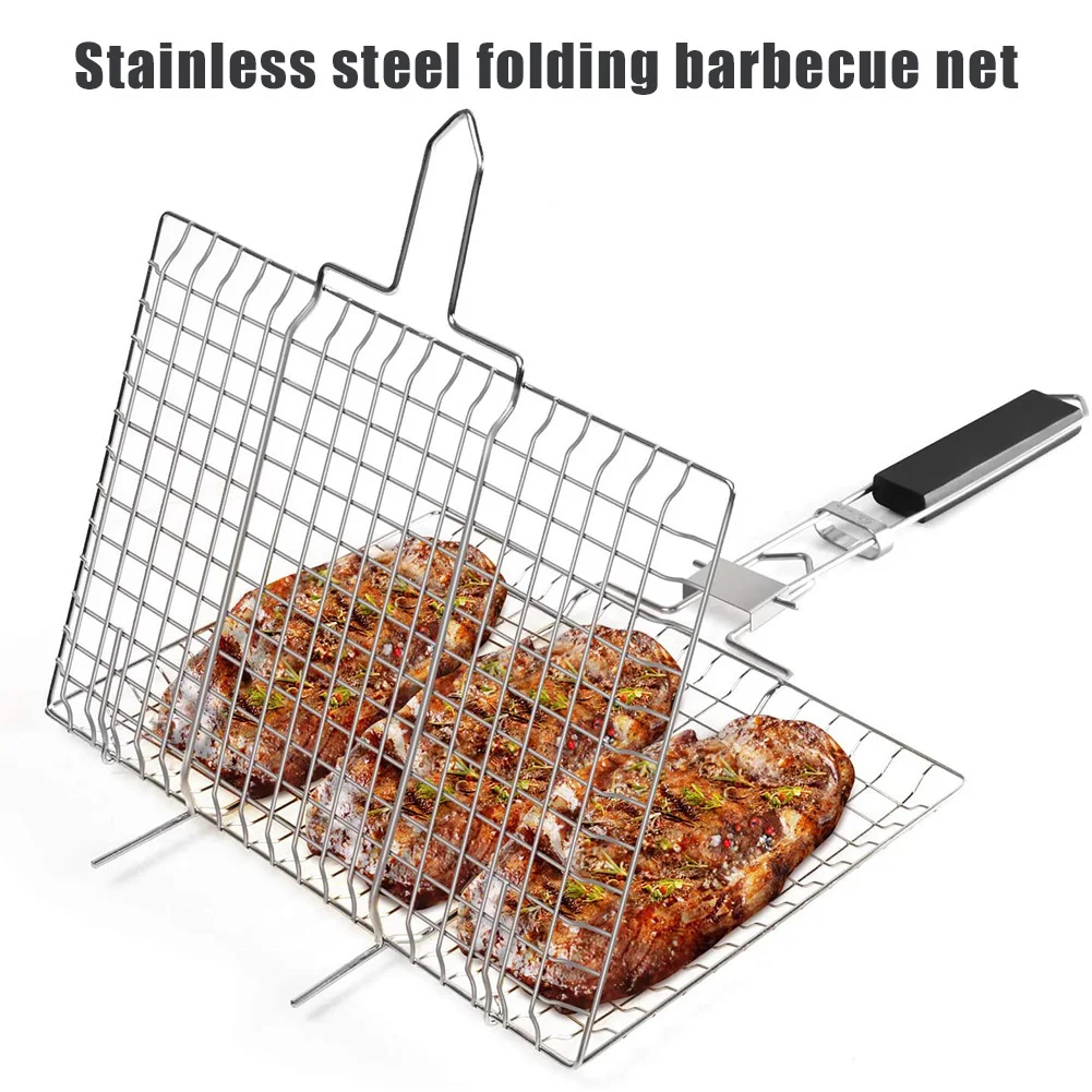 

Hot Portable Grilling Basket Barbecue Grill Tool Suitable For Fish, Vegetable, Steak And Shrimp Steak Stainless Steel