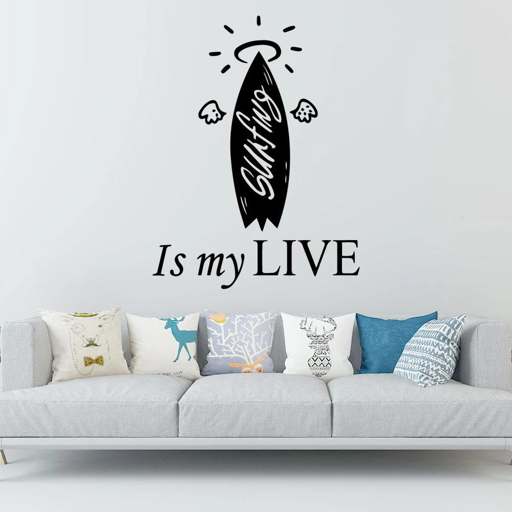 

Модные водонепроницаемые наклейки на стену Surf Is My Life, настенный художественный декор для детской комнаты, домашний декор «сделай сам», накл...