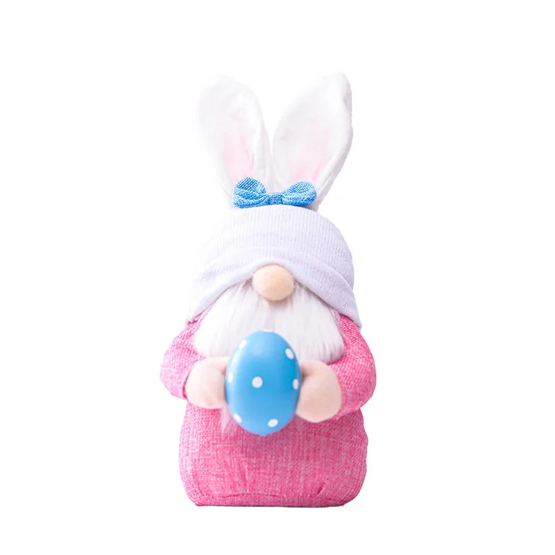 

Easter Decorations Pink Ears Plaid Bunny Doll Elf Faceless Hug Egg Bedroom Living Room Desktop Home Decorations Gift for Kids