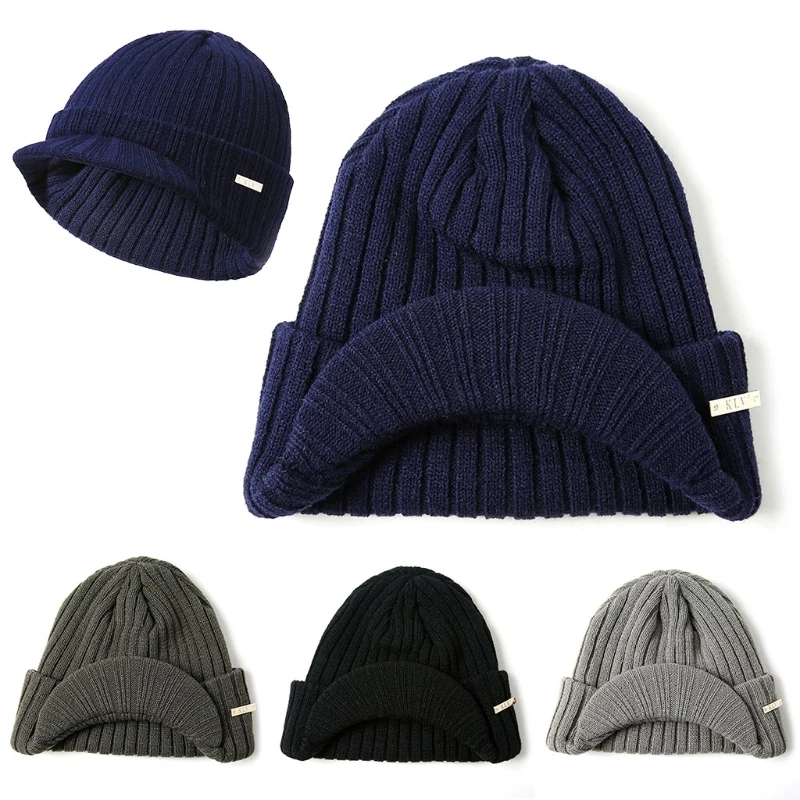 Мужские и женские зимние шапочки, шапка Skullies, зимняя теплая вязаная шапка с козырьком