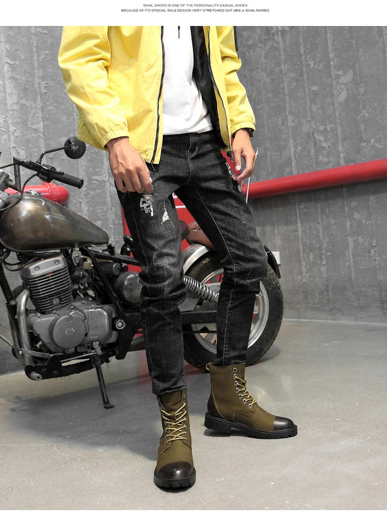 Модная обувь; коллекция года; Botas Invierno Hombre; высокие мотоциклетные ботинки цвета хаки; мужские зимние ботинки на меху черного цвета; мужские ботинки на молнии сбоку; 37-47