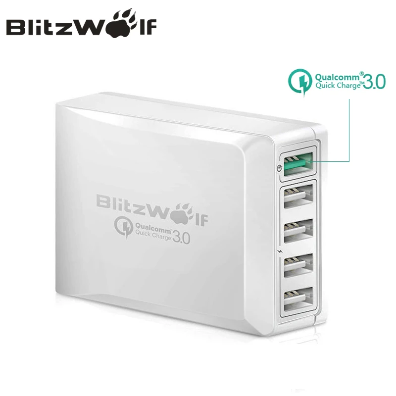 Мобильное зарядное устройство-адаптер BlitzWolf BW-S7 с технологиям бстрой зарядки3.0 на 5 портов USB зарядное устройство мобильника для путешествия