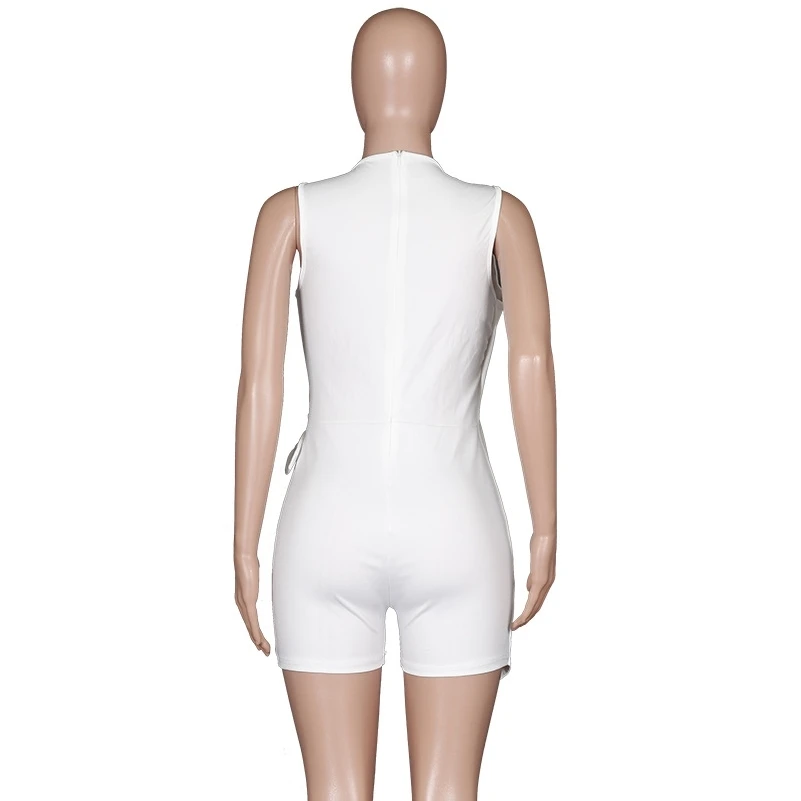 

Irregular Playsuit Sexy Hollow Out Biker Playsuit Sleeveless Summer Round Neck Jumpsuit Tie Waist Fake Two Piece Rompers