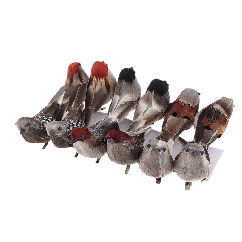 

12 Artificial Birds Feathered Realistic Sparrow Outdoor Garden Decor Ornaments