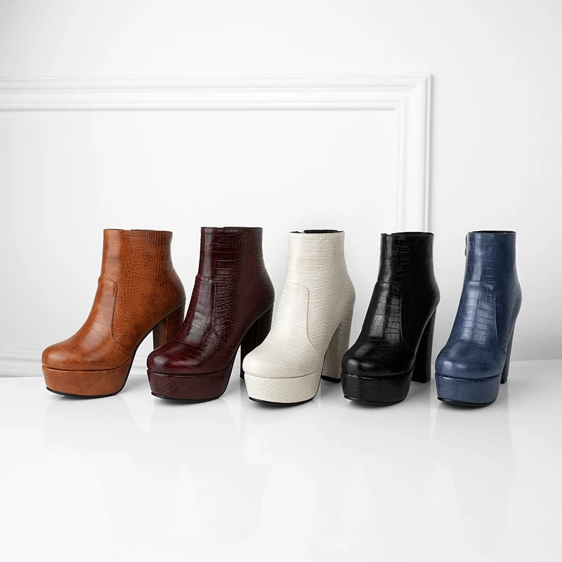 REAVE CAT/Женская обувь на платформе ботинки не сужающемся книзу массивном каблуке