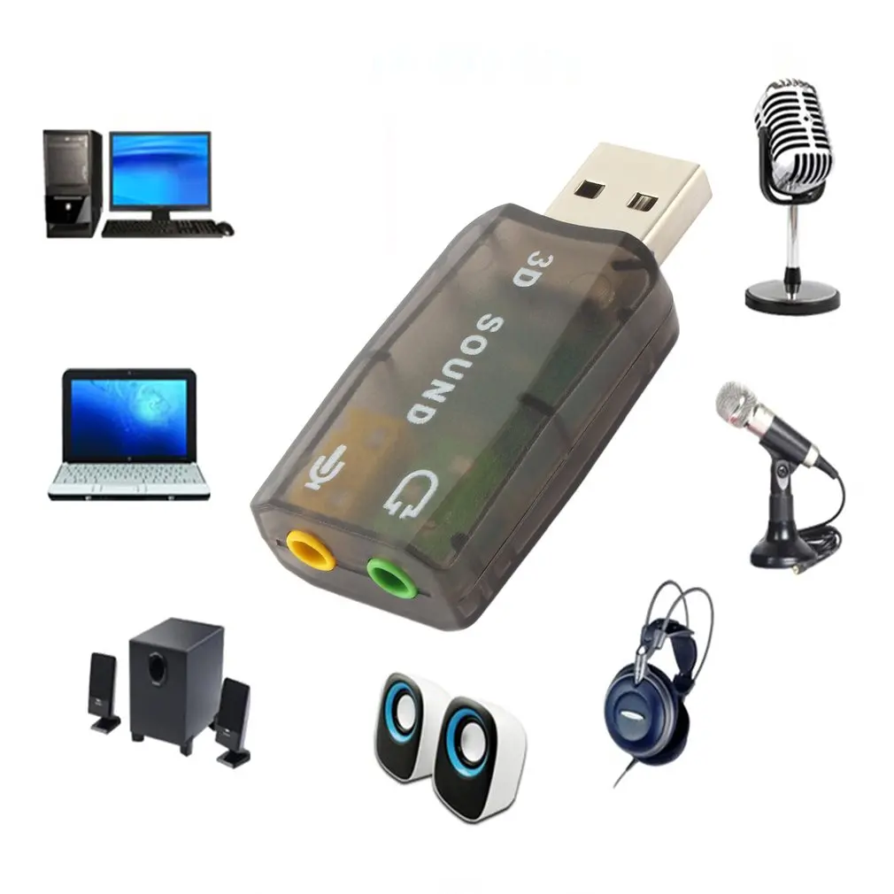 External USB Sound Card Adapter Audio 5.1 virtual 3D to 3.5mm microphone Speaker headphone Interface For Laptop PC | Компьютеры и офис