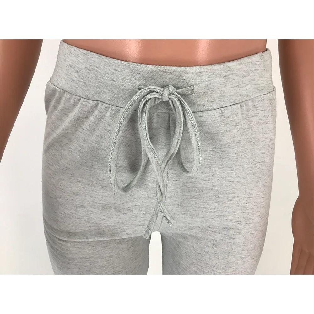 Casual Women Stacked Pants Joggers Set Sleeveless Crop Top + Long Tracksuit Clothes For Pare Gray Color |