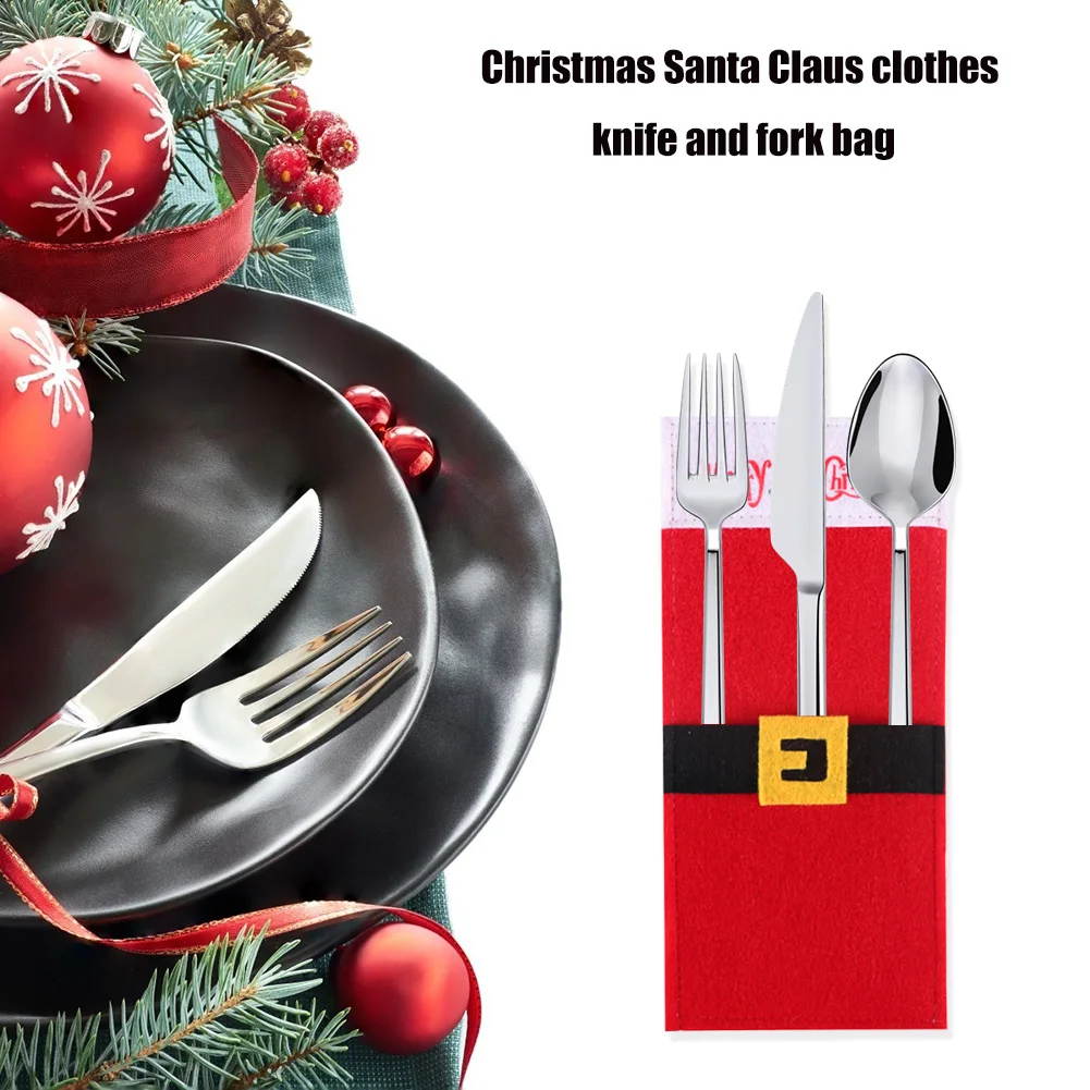 Новогодняя карманная вилка нож столовые приборы держатель сумка для дома