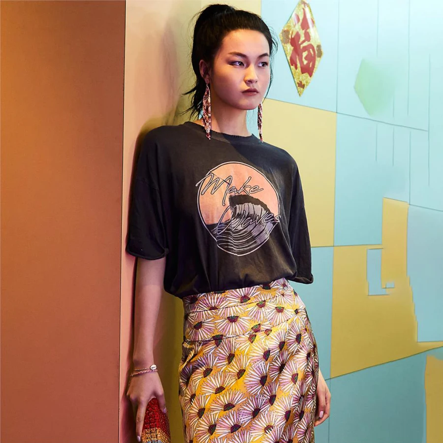 AYUALIN женская футболка с принтом волн из мультфильма летние футболки Топ бойфренд