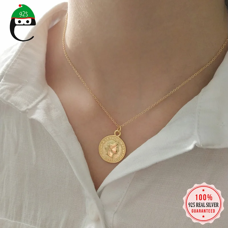 Модное ожерелье ElfoPlataSi из стерлингового серебра 925 пробы золотого цвета с круглым