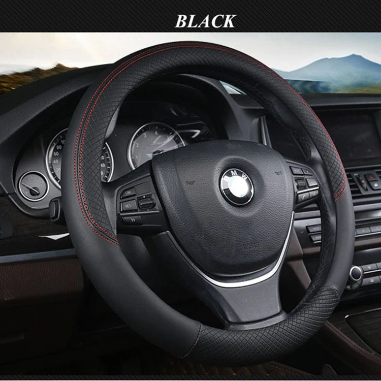 Black Крышка рулевого колеса автомобиля противоскользящая автоматическая крышка рулевого колеса искусственная кожа PU чехол для BMX AUDI Mercedes спортивные автомобильные аксессуары - Название цвета: Black