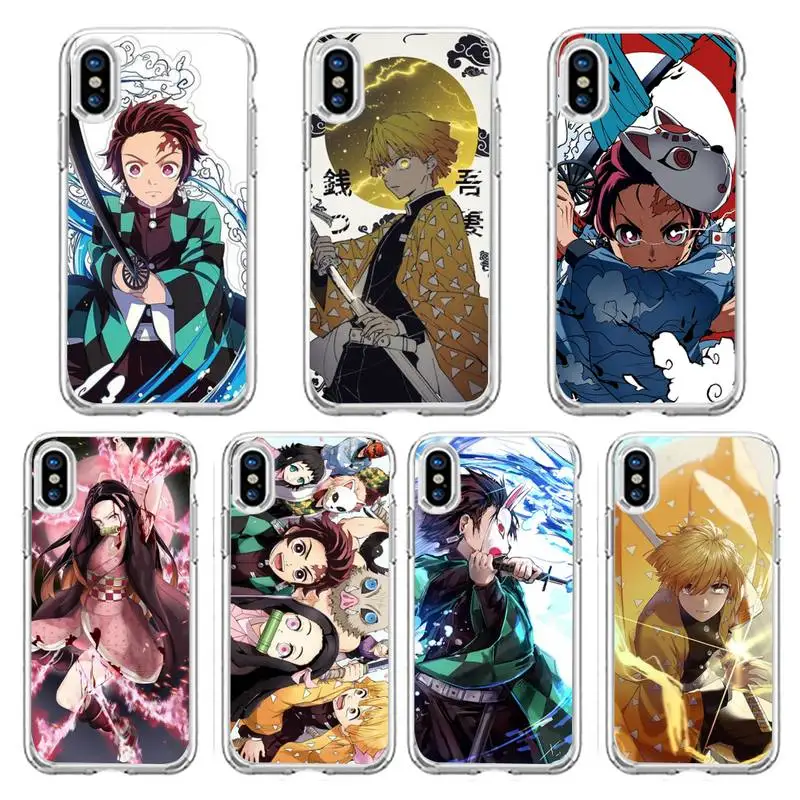 

demon slayer Phone Case Transparent soft For iphone 13 12 11 8 7 plus mini x xs xr pro max