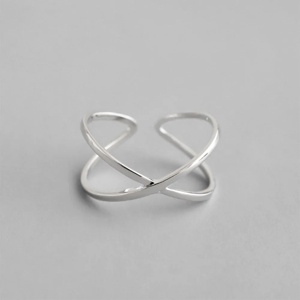 

S925 Silver Color ring Girlfriend gift Silver Color joint Cross X open silver ring Ladies accessories Personalized jewelry
