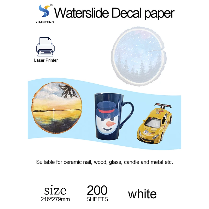 200 Sheets LASER WHITE No Need Coating Oil Waterslide decals Foil Letter Size Printable Water transfer Paper  Sheet for Wood