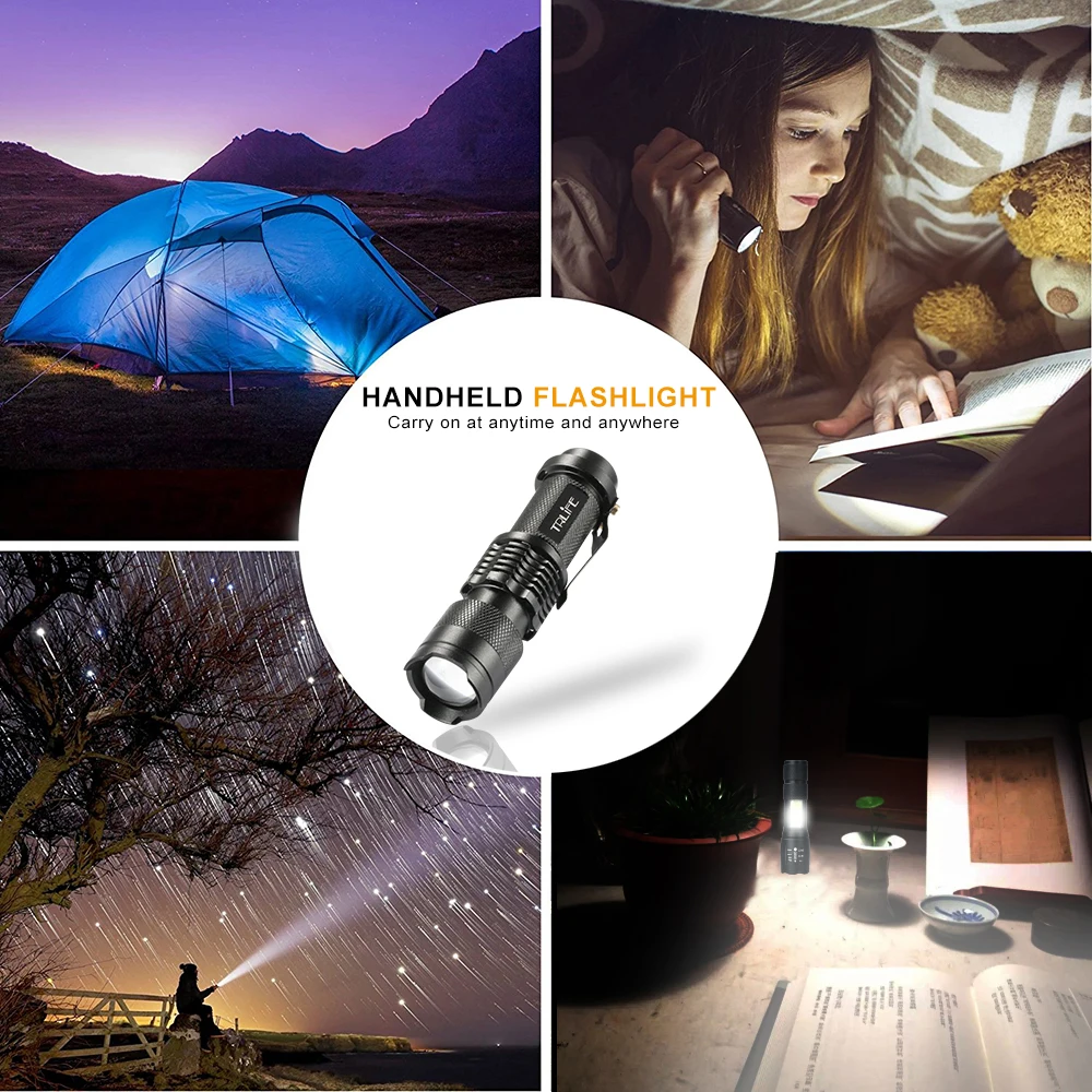 

Mini Flashlight LED T6 L2 Adjustable Focus Zoom Portable Torch for Bike light lamp USB Chargerable 18650 battery (Black)