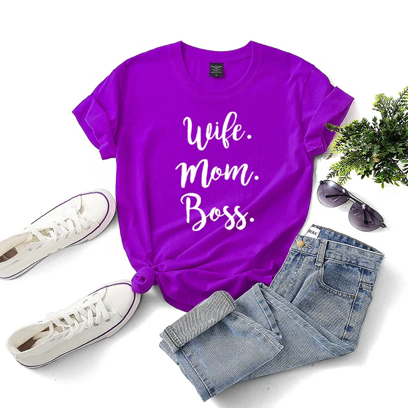 

Wife Mom Boss Letter Print T Shirt Women Short Sleeve O Neck Loose Tshirt 2020 Summer Fashion Women Tee Shirt Tops
